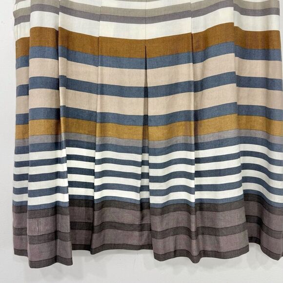 Banana Republic Brown Blue Cream Horizontal Striped A Line Pleated Linen Skirt - Picture 7 of 15